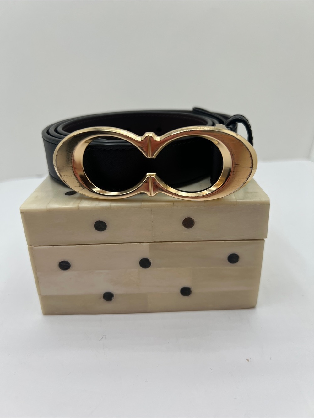 Coach Black Leather Belt with Gold Double-C Buckle